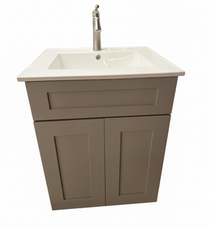24" Grey Cabtec Vanity Set with Ceramic Top and Brushed Nickel Faucet
