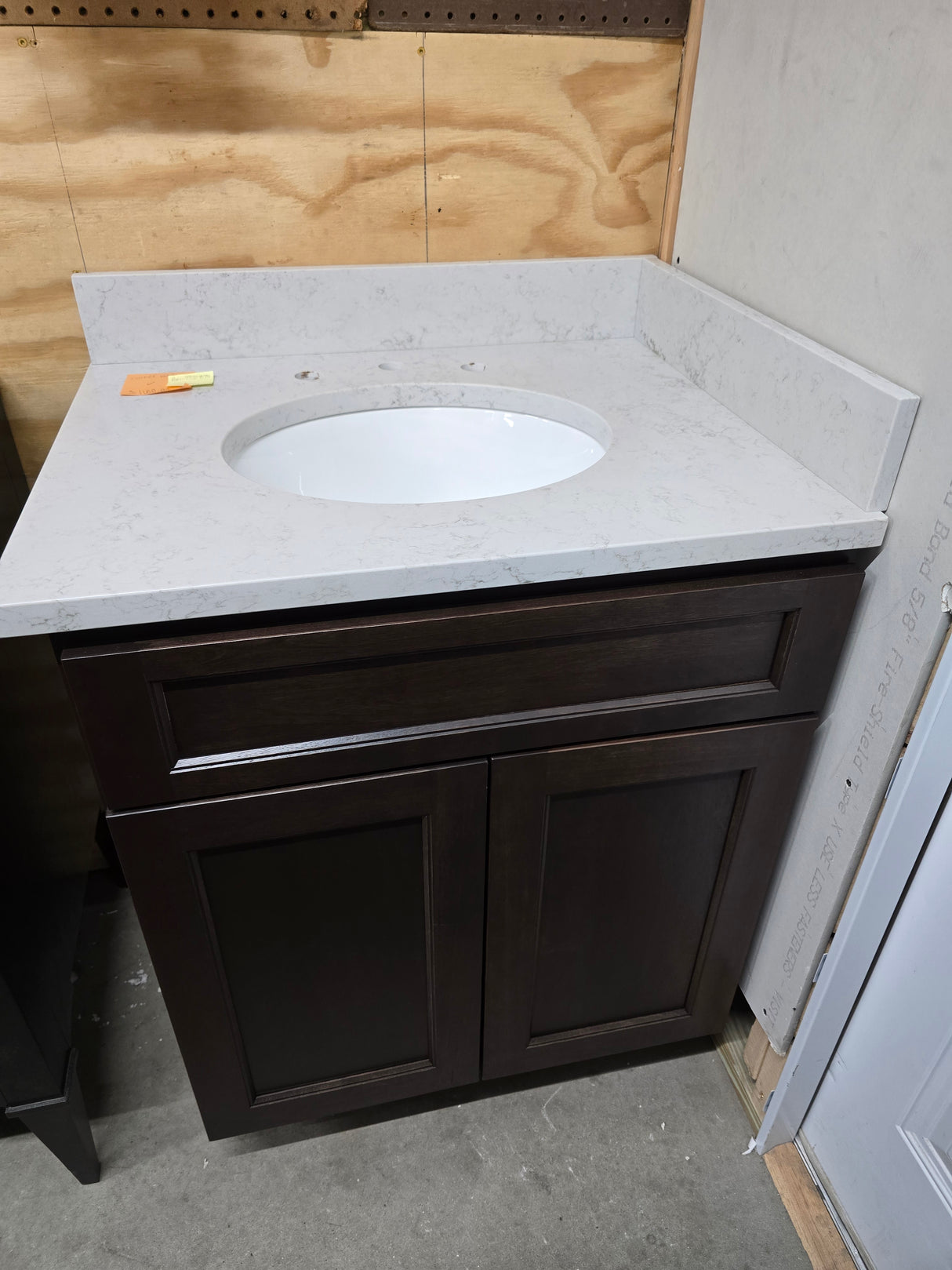 28" Dark Wood Corner Vanity with Custom Marble Top