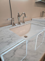 31" Geneva Metal Grey Vanity with White Carrara Marble Counter-Top, Lyra LED Mirror, and Swarovski Crystal and Chrome Faucet
