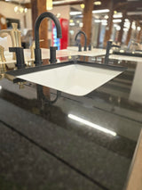 37" Black Open Shelf Vanity Set with Black Granite Vanity Top with Matte Black, Textured Faucet