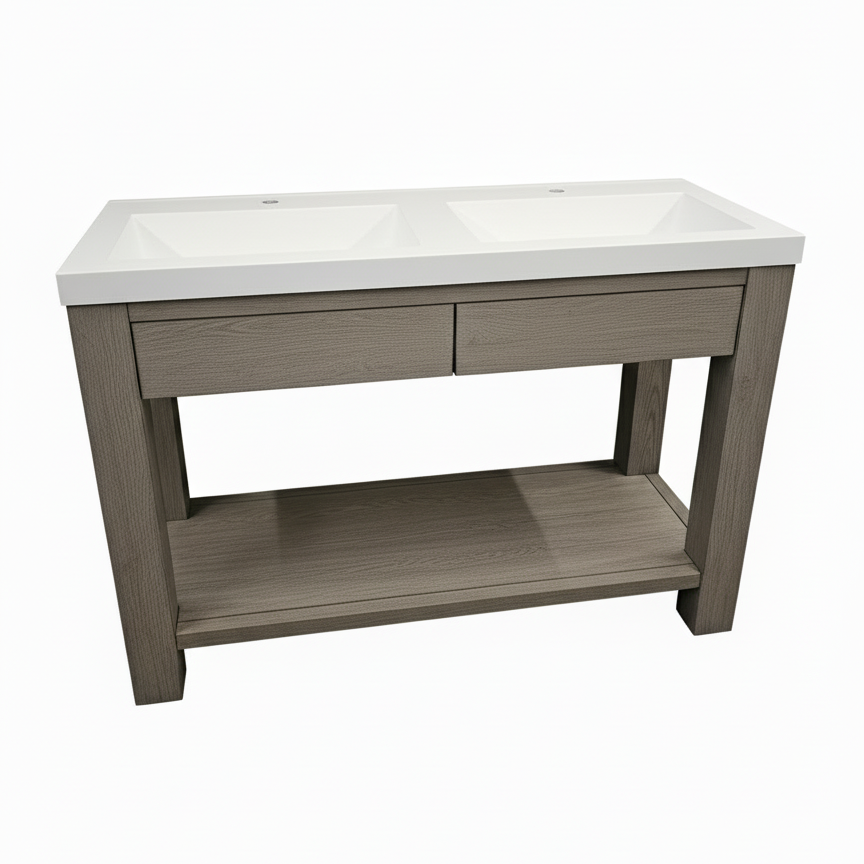 47" James Martin Brooklyn Wooden Sink Console, Platinum Ash w/ White Glossy Composite Countertop