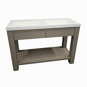 47" James Martin Brooklyn Wooden Sink Console, Platinum Ash w/ White Glossy Composite Countertop