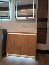 36" Capri Classic Oak Vanity with an Acrylic Basin, Waterfall Faucet, and an Asta 30" LED Mirror Medicine Cabinet