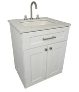 24" Cab-Tec White Shaker Vanity Set with Custom Quartz Top and Facetted Brushed Nickel Faucet