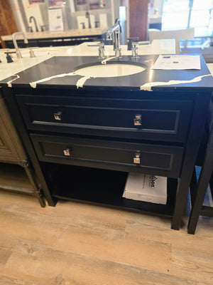 36" Adler Vanity in Black  Quartz Countertop & Avallon Chrome Faucet