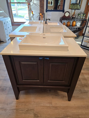36" Solid Wood Vanity Set with Marble Top, China Sink, and a Brushed Nickel Faucet