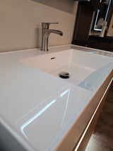 36" Capri Classic Oak Vanity with an Acrylic Basin, Waterfall Faucet, and an Asta 30" LED Mirror Medicine Cabinet