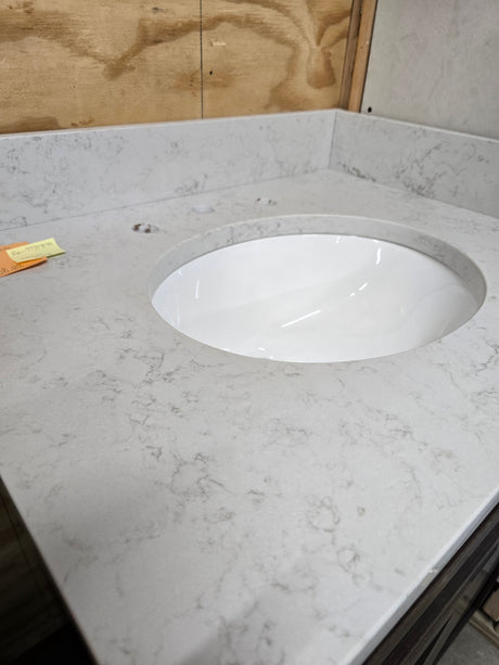 28" Dark Wood Corner Vanity with Custom Marble Top