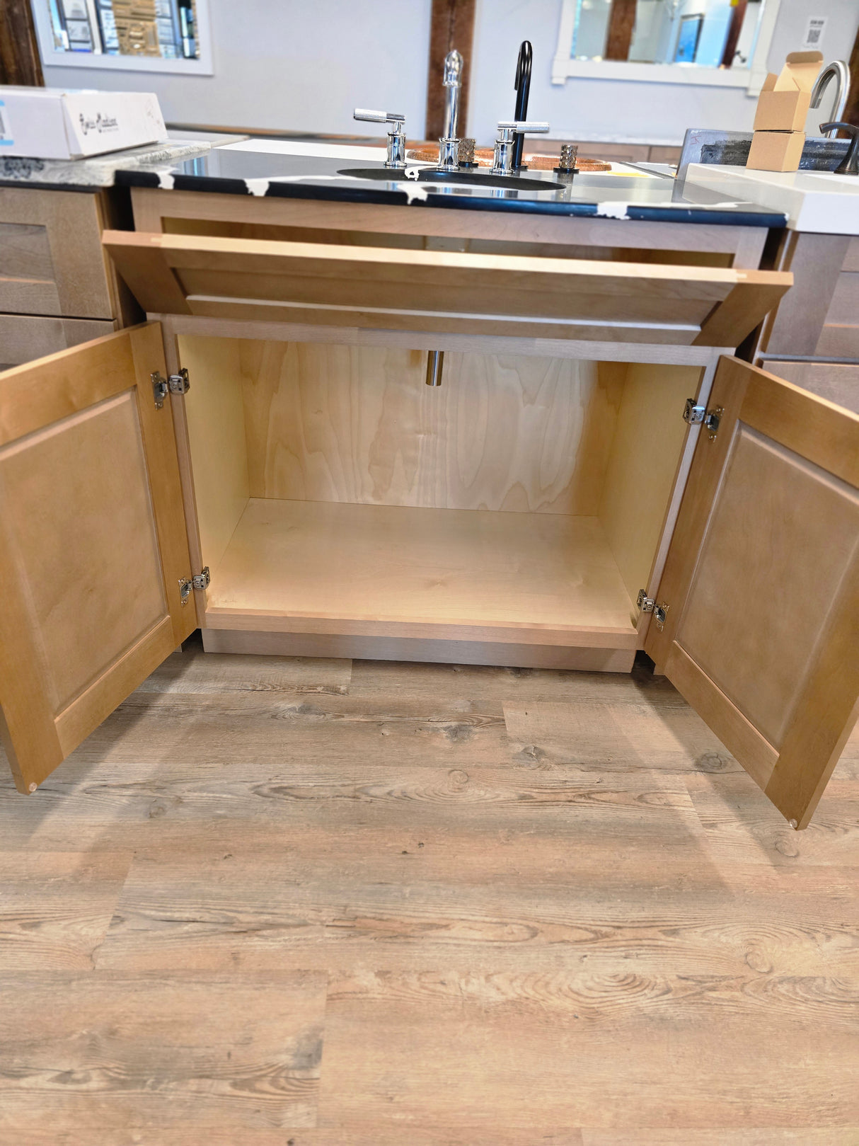 36" Caramel Vanity Set with Quartz Top and Chrome Widespread Faucet