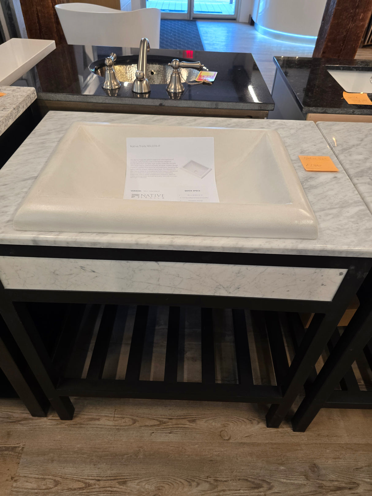 31" Black Freestanding Vanity with Marble Accents, Marble Top, and a Native Trails Drop-in Basin