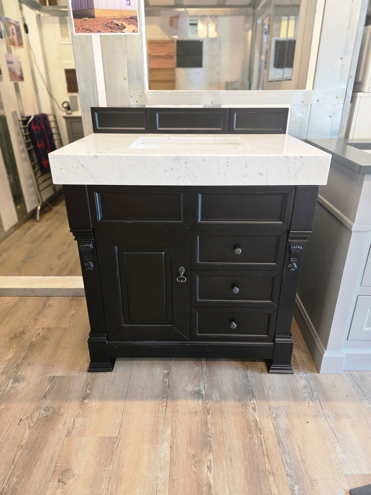 37" Black James Martin Vanity Set with Marble Top