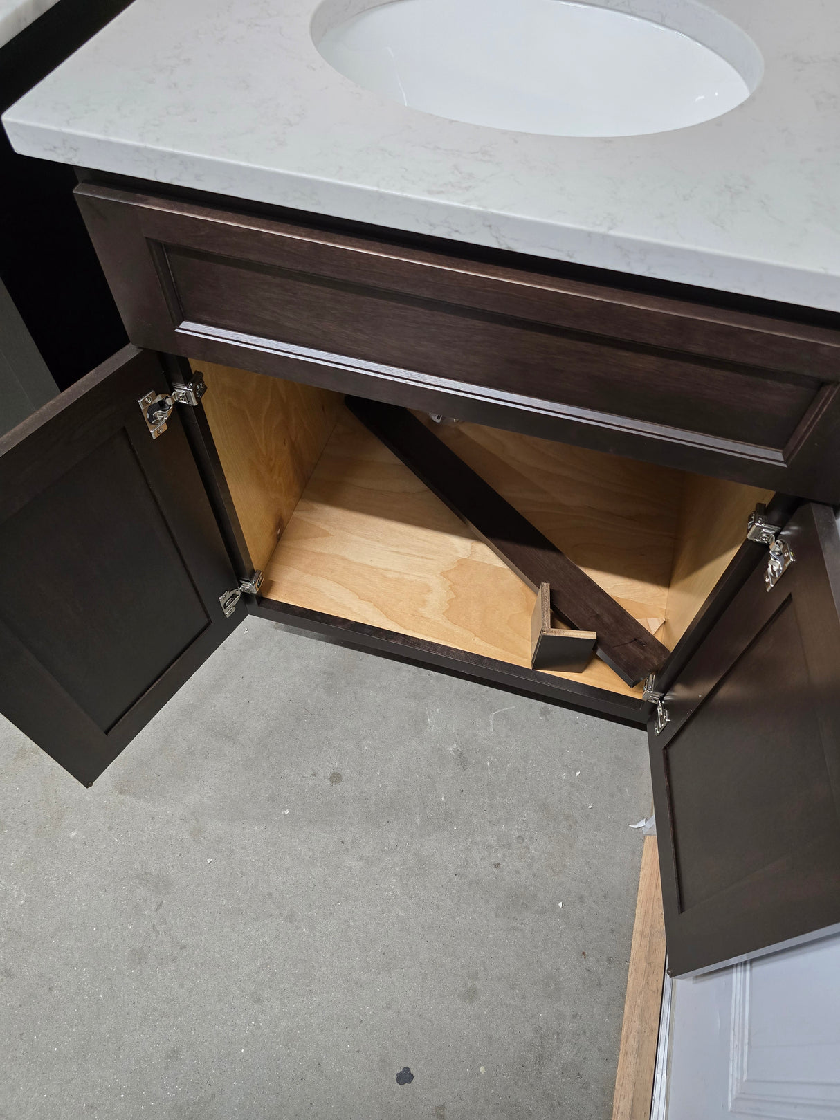 28" Dark Wood Corner Vanity with Custom Marble Top