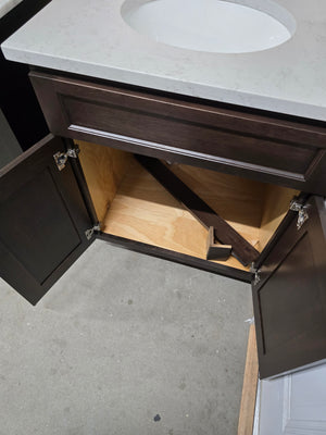 28" Dark Wood Corner Vanity with Custom Marble Top