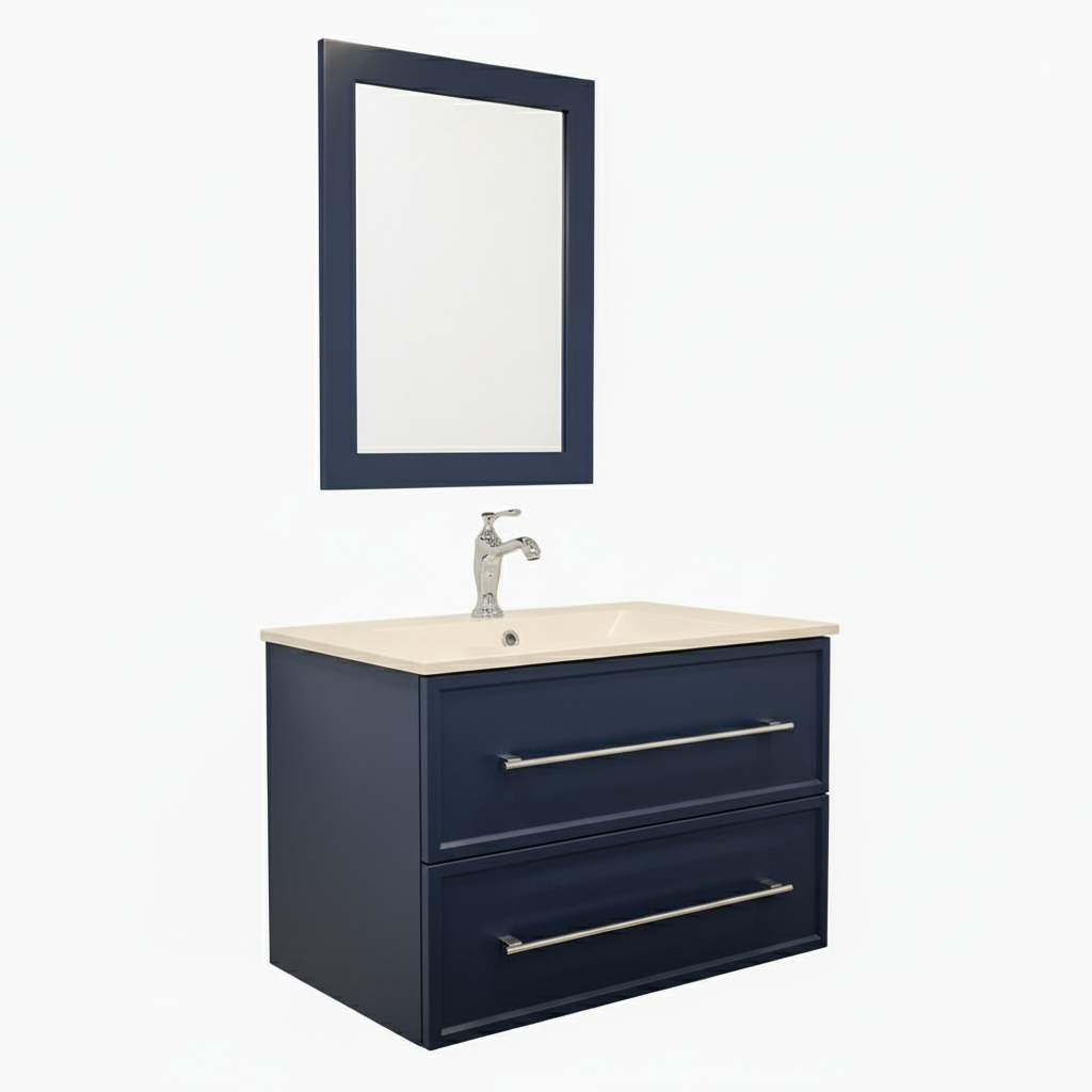30" Cutler Wall-Mounted Vanity with Cultured Marble Top, Pfister Polished Chrome Faucet, and Mirror