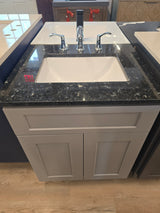 24" Grey Vanity Set with dark Granite Vanity Top with Polished Chrome Faucet