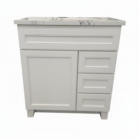 30" Bertch White Shaker Vanity Set with Cambria Portrush Quartz Top