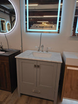 31" Geneva Metal Grey Vanity with White Carrara Marble Counter-Top, Lyra LED Mirror, and Swarovski Crystal and Chrome Faucet