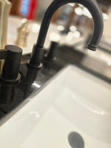 37" Black Open Shelf Vanity Set with Black Granite Vanity Top with Matte Black, Textured Faucet