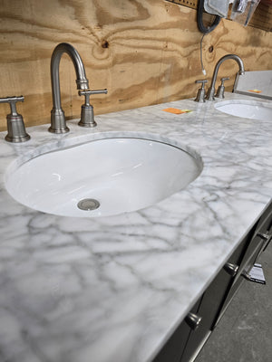 60" Black Double Bowl Vanity with Marble Top and Brushed Nickel Faucets