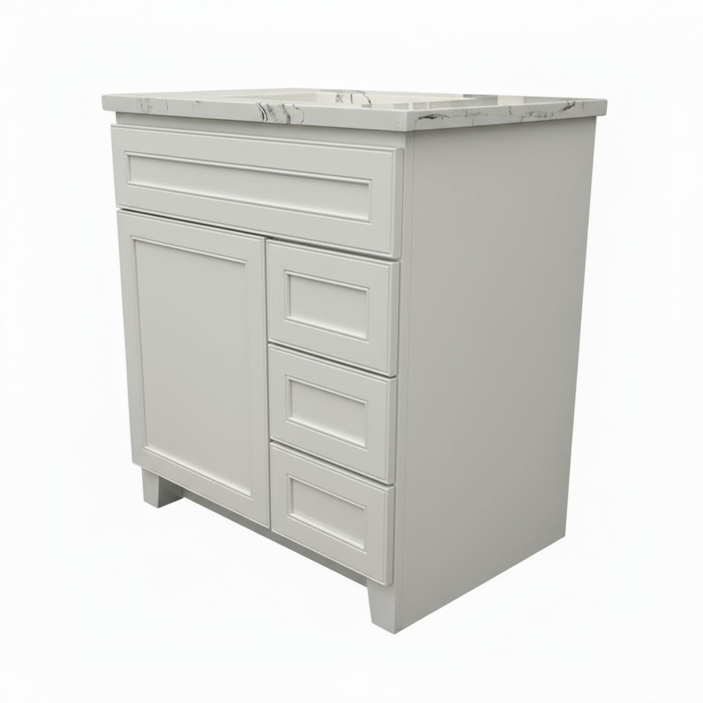 30" Bertch White Shaker Vanity Set with Cambria Portrush Quartz Top