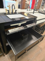 37" Black Open Shelf Vanity Set with Black Granite Vanity Top with Matte Black, Textured Faucet