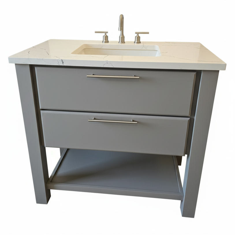 36" Versiniti Grey Modern Vanity with Pental Quartz Top and Brushed Nickel Faucet
