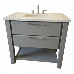 36" Versiniti Grey Modern Vanity with Pental Quartz Top and Brushed Nickel Faucet