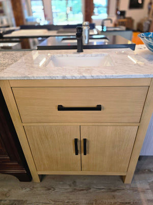 Kohler Kresla 30 Inch Bathroom Vanity Cabinet with Marble Single Sink Top, Modern Bathroom Storage, Weathered Oak with Waterfall Faucet