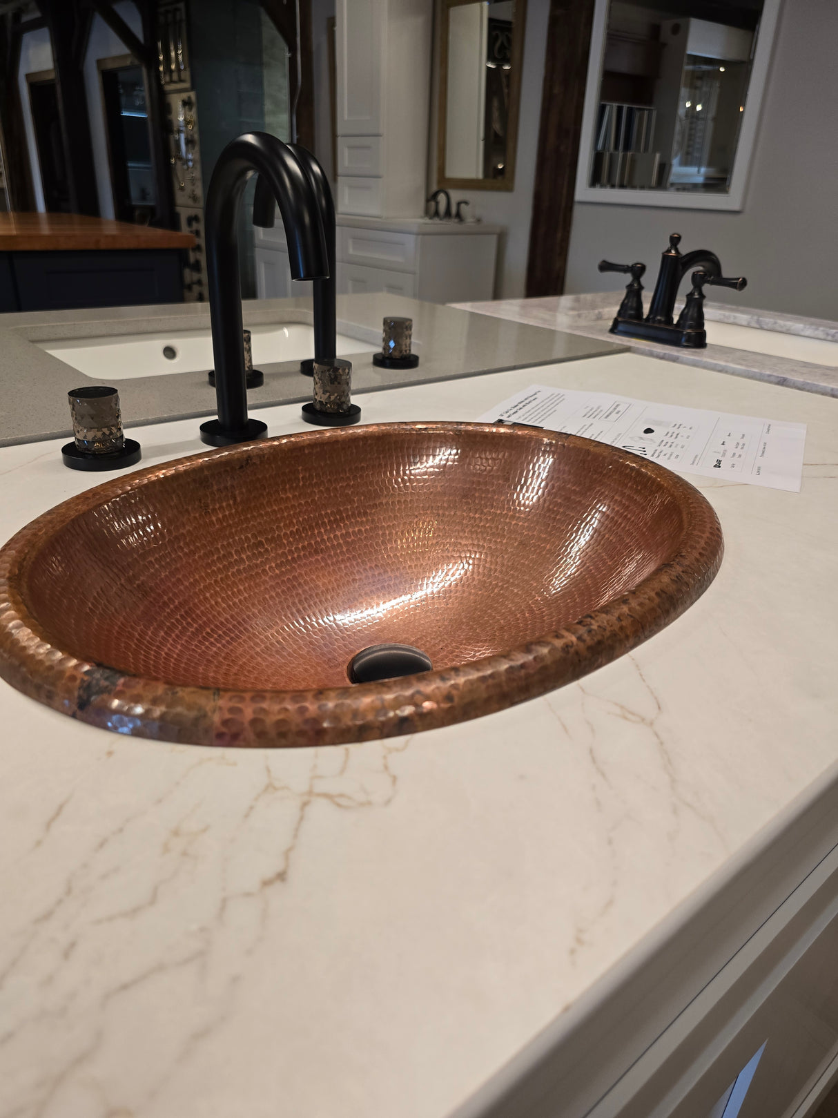 36" Cab-Tec Shaker White with Thinscape Top and Copper Sink with Black Faucet
