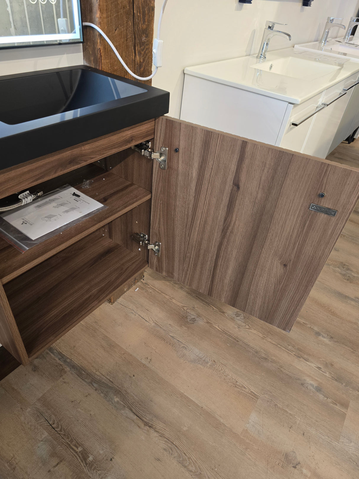 20" Rimini Floating Vanity Set  Maple Finish, Wall Panel + LED Mirror