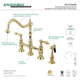 Kingston Brass KS1272ALBS Heritage Bridge Kitchen Faucet with Brass Sprayer, Polished Brass