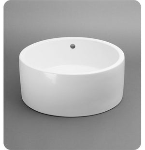 Ronbow Cask 17 3/4" Single Bowl Round Bathroom Vessel Sink with Overflow in White, 200108-WH