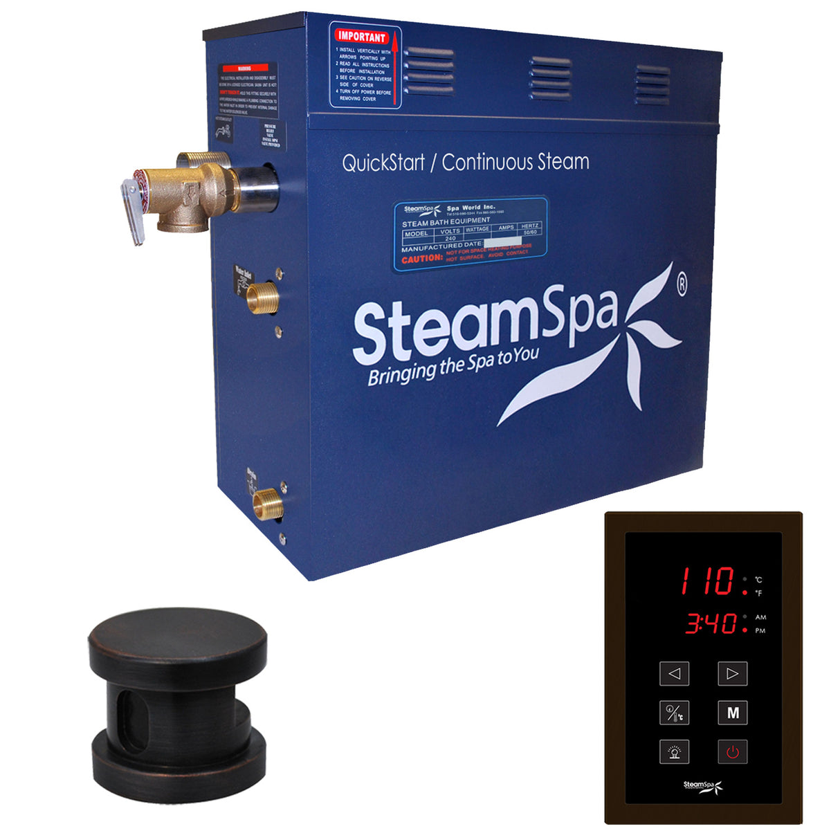 SteamSpa Oasis 9 KW QuickStart Acu-Steam Bath Generator Package in Oil Rubbed Bronze OAT900OB