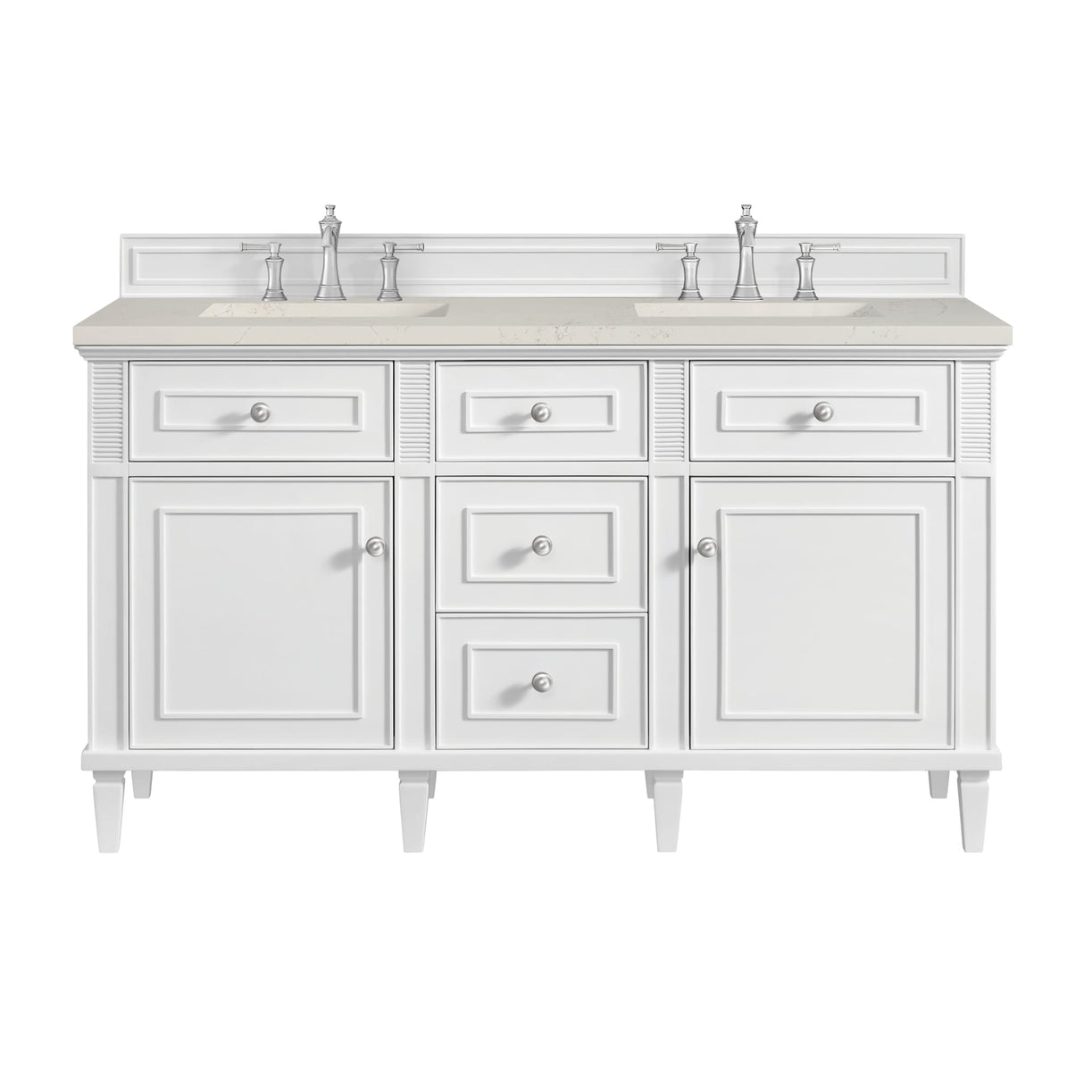 Lorelai 60" Double Vanity, Bright White, w/ 3 CM Siberian Silestone Top w/FreePower Wireless Charger