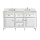 Lorelai 60" Double Vanity, Bright White, w/ 3 CM Siberian Silestone Top w/FreePower Wireless Charger