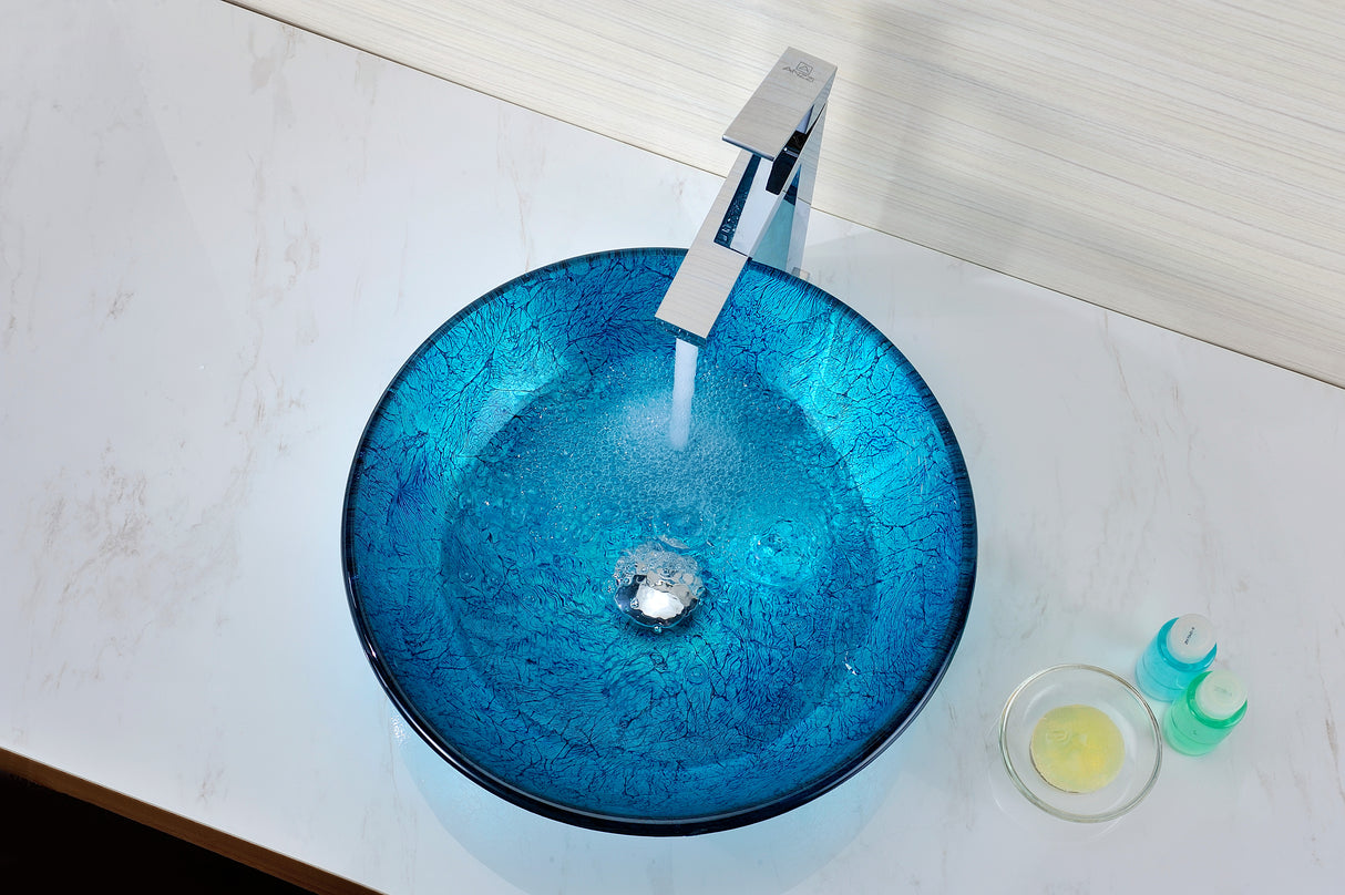 ANZZI S120 Tereali Series Deco-Glass Vessel Sink in Blue Ice