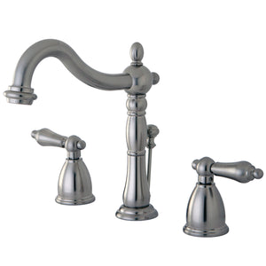 Kingston Brass KB1978AL Heritage Widespread Bathroom Faucet with Plastic Pop-Up, Brushed Nickel