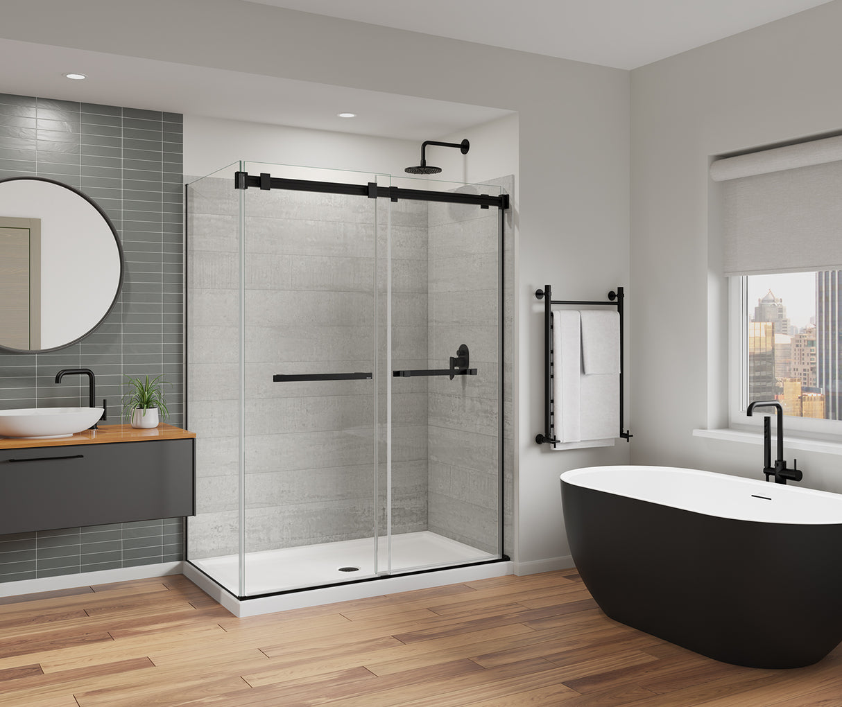 MAAX 136955-810-340-000 Duel Alto 56-59 X 78 in. 8mm Bypass Shower Door for Alcove Installation with GlassShield® glass in Matte Black