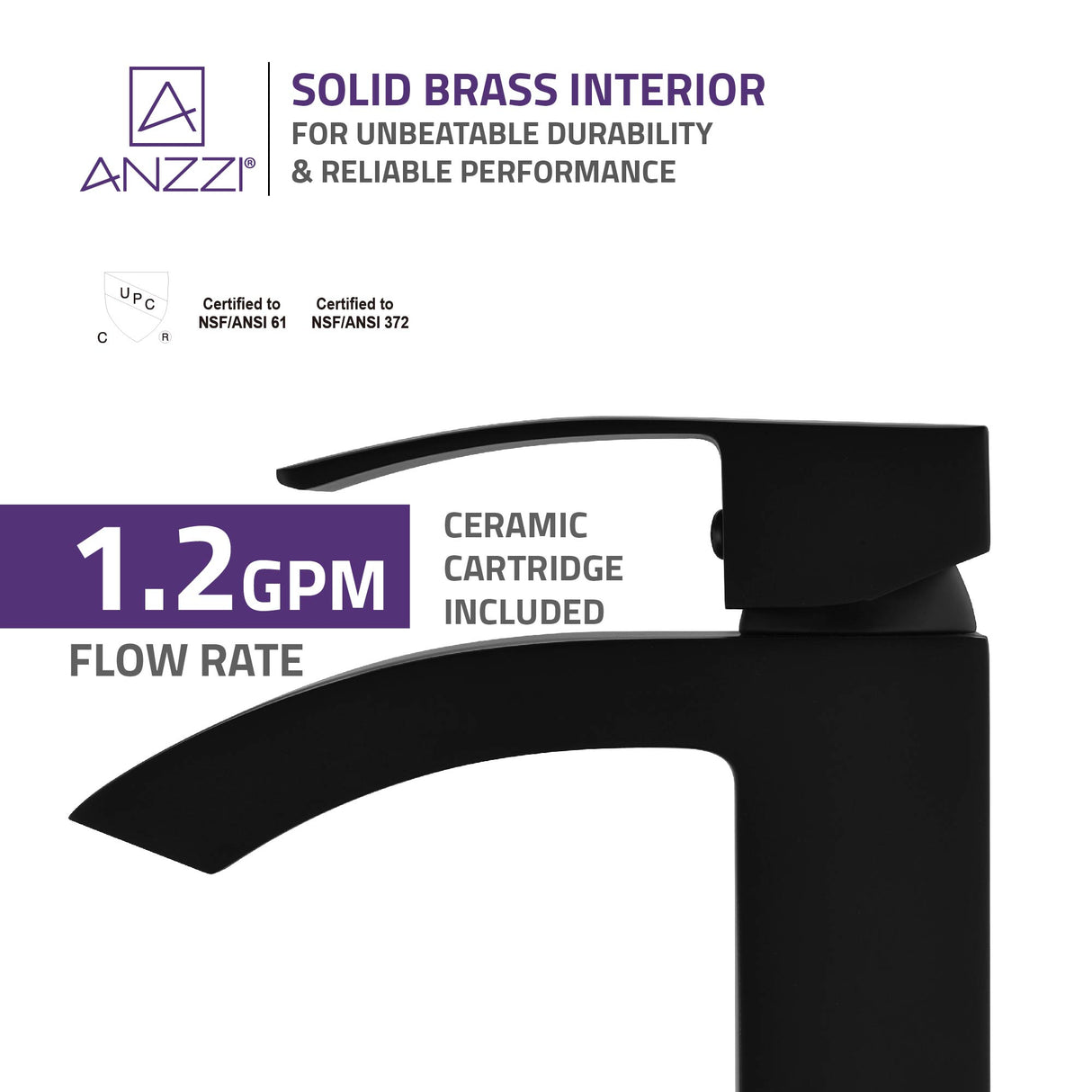 ANZZI L-AZ037MB Revere Series Single Hole Single-Handle Low-Arc Bathroom Faucet in Matte Black