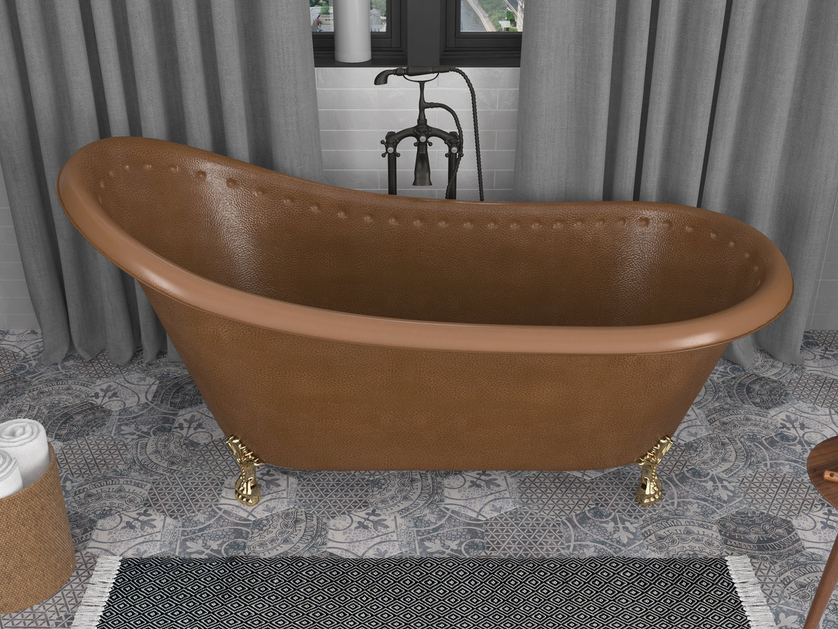 ANZZI BT-017 Sivas 66 in. Handmade Copper Slipper Clawfoot Non-Whirlpool Bathtub in Hammered Antique Copper