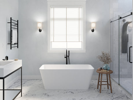 ANZZI FT-AZ501 Cenere 4.9 ft. Man-Made Stone Center Drain Freestanding Bathtub in Matte White