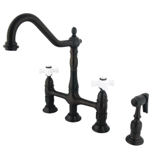 Kingston Brass KS1275PXBS Heritage Bridge Kitchen Faucet with Brass Sprayer, Oil Rubbed Bronze