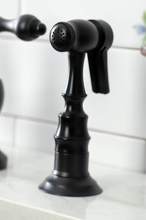 Kingston Brass KS7790ALBS English Country Kitchen Faucet with Brass Sprayer, Matte Black