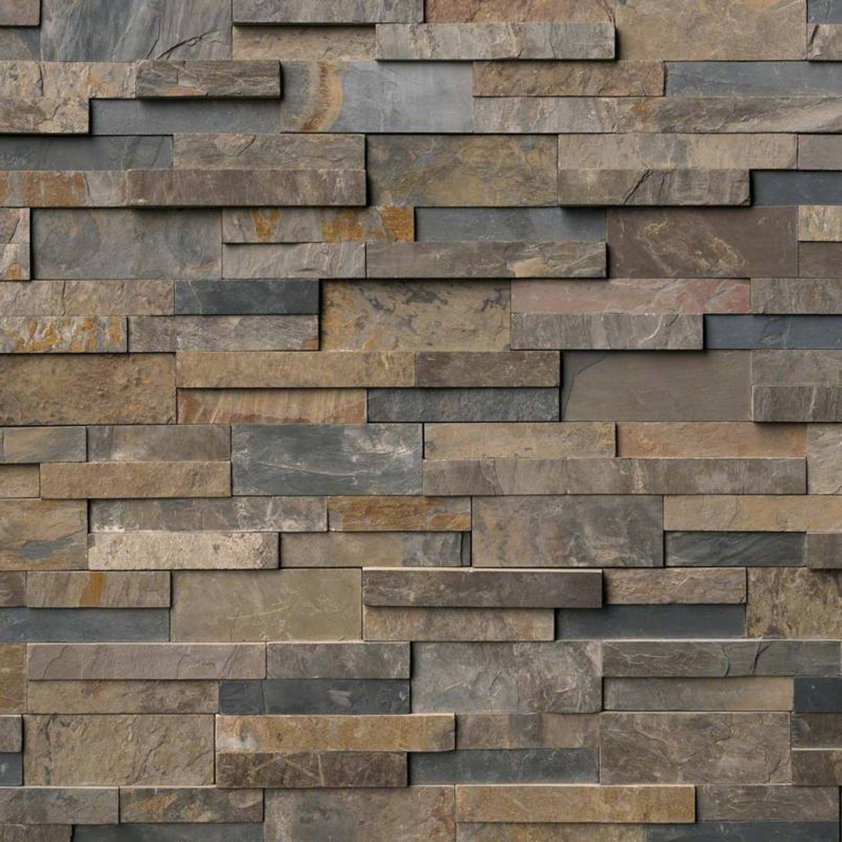 Rustic gold splitface ledger panel 6X24 natural slate wall tile LPNLSRUSGLD624 product shot multiple tiles angle view