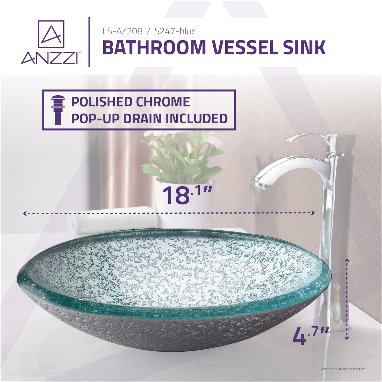 ANZZI LS-AZ208 Arc Series Vessel Sink in Clear Glass