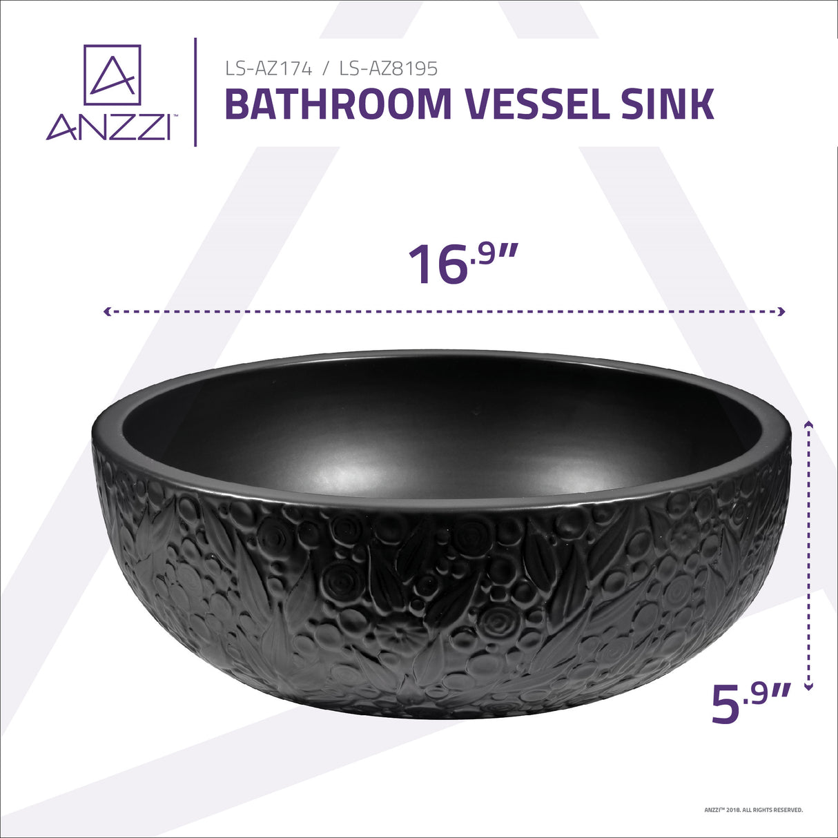 ANZZI LS-AZ8195 Tara Series Ceramic Vessel Sink in Black