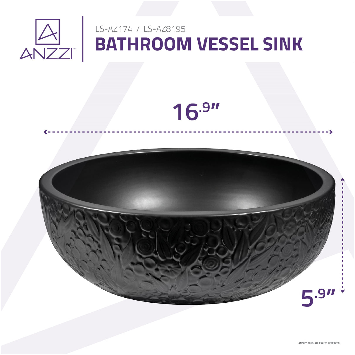 ANZZI LS-AZ174 Stellar Series Ceramic Vessel Sink in Black