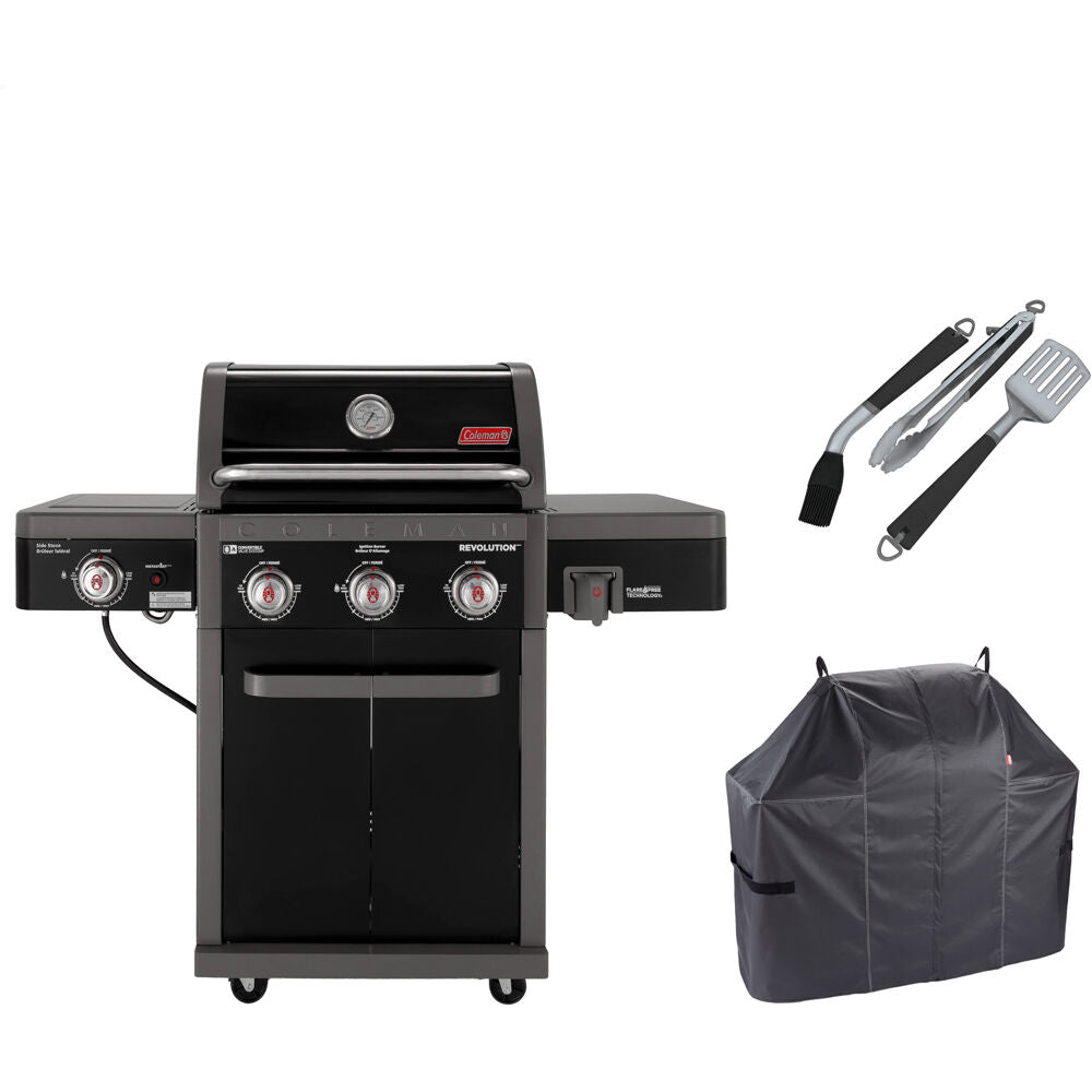 Coleman RV-301BBQ-3-KIT Coleman Revolution 3 Burner BBQ Grill w/Cover and 3 Pc Tool Set