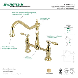 Kingston Brass KS1172TAL Tudor Bridge Kitchen Faucet, Polished Brass