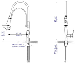 Brushed Nickel Kitchen Faucet with Black Rubber Stem